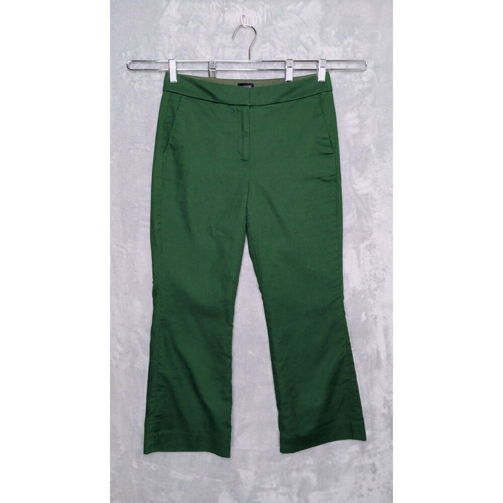 J CREW FACTORY Green Linen-Blend Kelsey Flare Pant Size 4 Ankle Mid-Rise